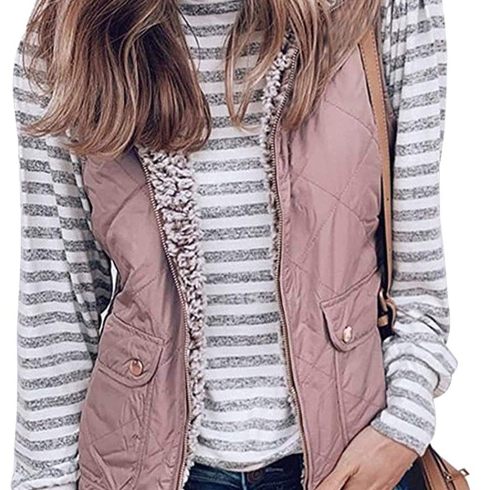 BTFBM Women Fleece Sherpa Lightweight Zip Up Quilted Reversible Vest